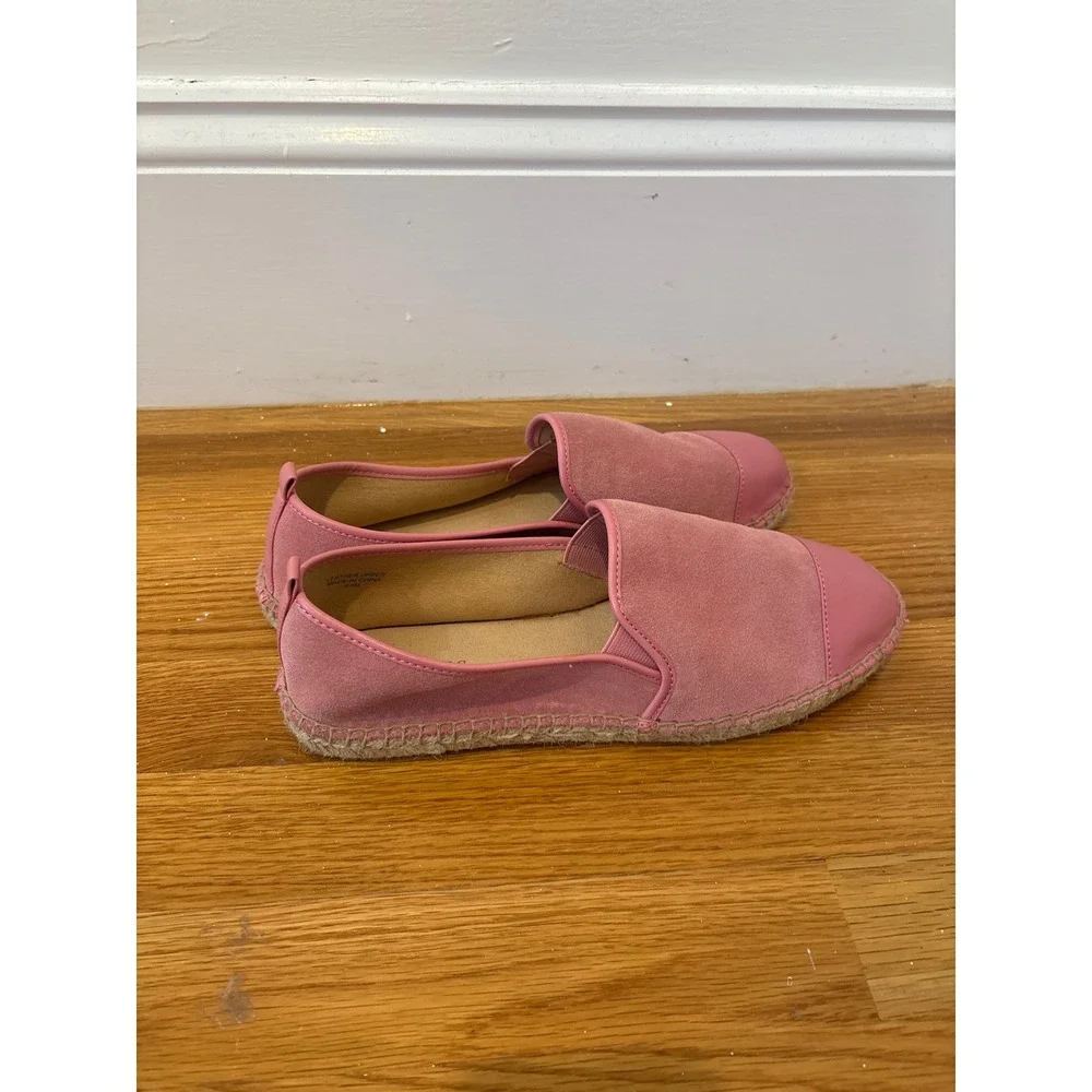 Talbots Pink Suede Leather‎ Cap Toe Espadrille Flats Slip On Shoes Women's 0.5